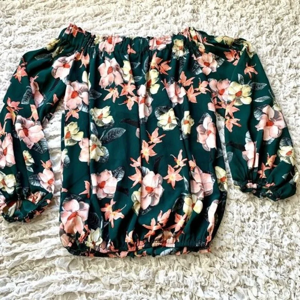 Philosophy Green top women Floral Off The Shoulder Blouse size XS